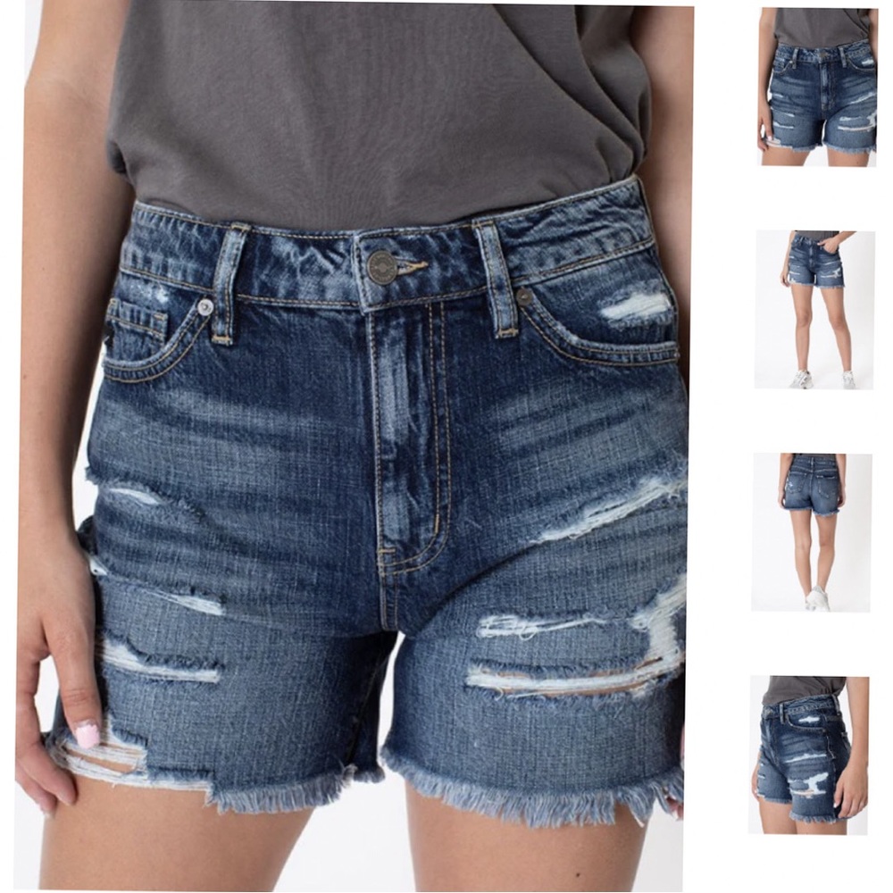 KanCan High Waist Girlfriend Distressed Denim Shorts Size 5/26 NWT